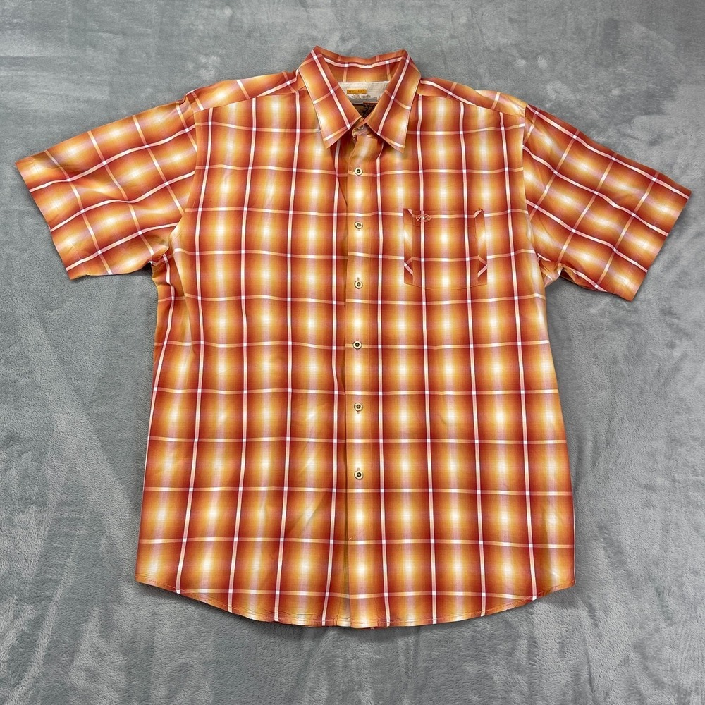 Quiksilver Edition Shirt Men XXL Orange Check Regular Fit Short Sleeve Button Up